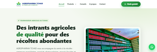 Agropharma Tchad — création site web fournisseur agricole, catalogue semences et intrants agricoles Tchad
