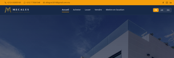 Mecalus — plateforme immobilière Maroc, création site web pour agence immobilière Casablanca et Marrakech