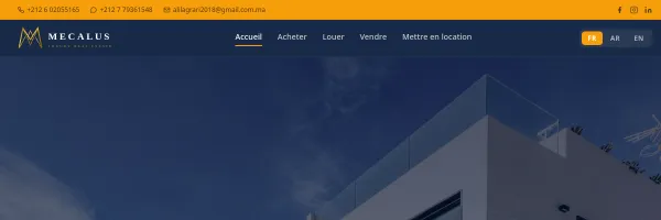 Mecalus — plateforme immobilière Maroc, création site web pour agence immobilière Casablanca et Marrakech