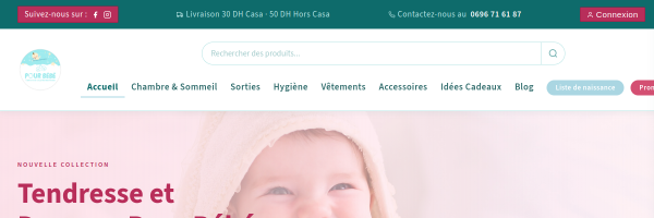 Pour Bébés — création boutique e-commerce vêtements accessoires bébé Maroc