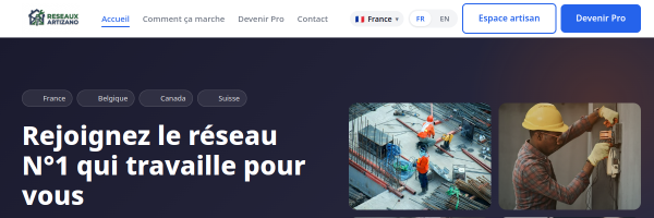 Réseau Artizano — création plateforme web artisans, site mise en relation professionnels et particuliers
